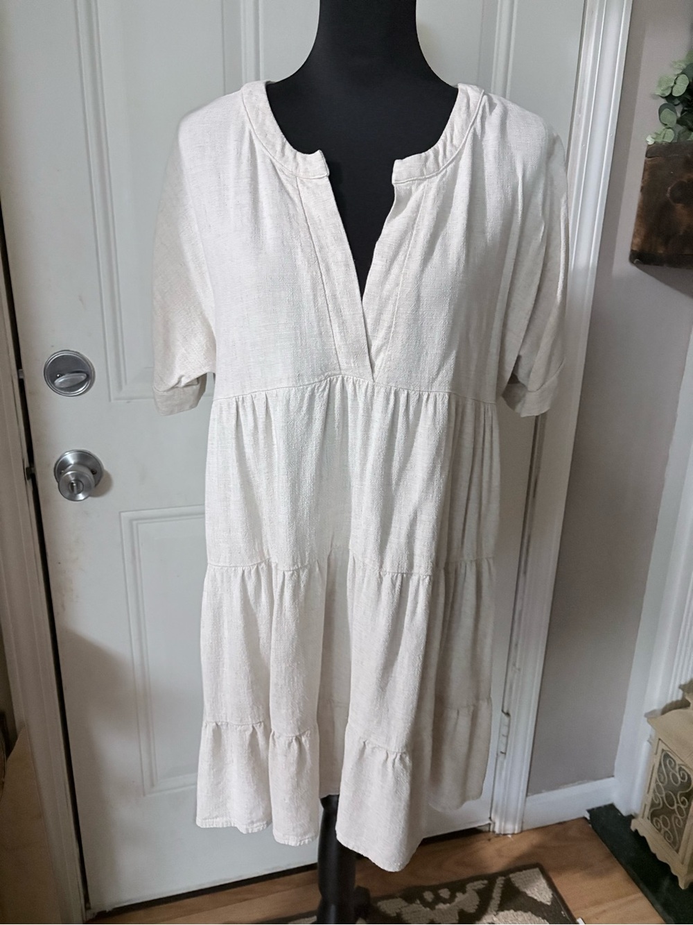 Women's Cream Tiered V-Neck Mini Dress